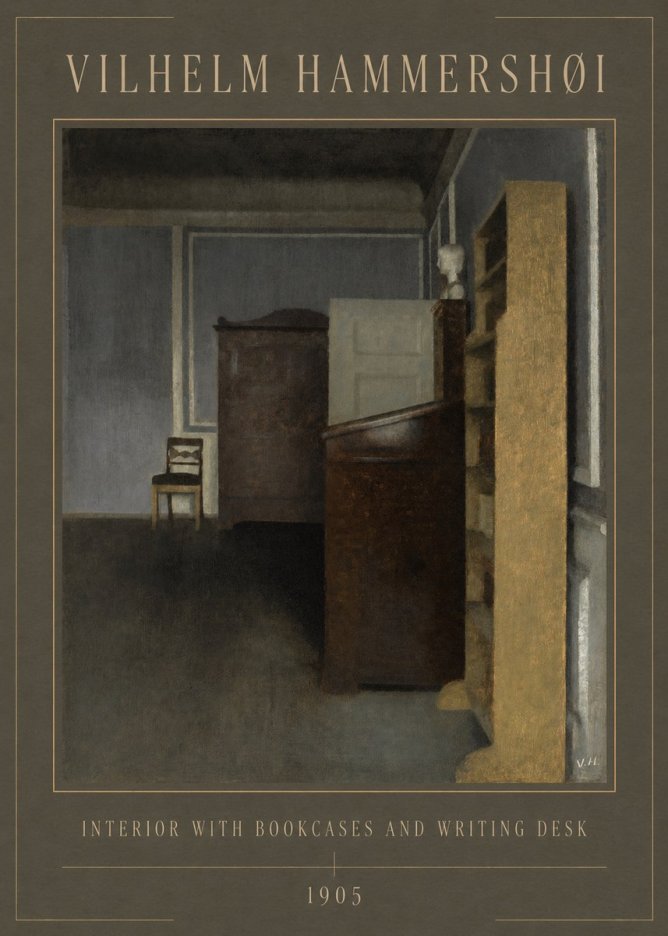 Vilhelm Hammershøi Interior with Bookcases and Writing Desk No1 - Plakát