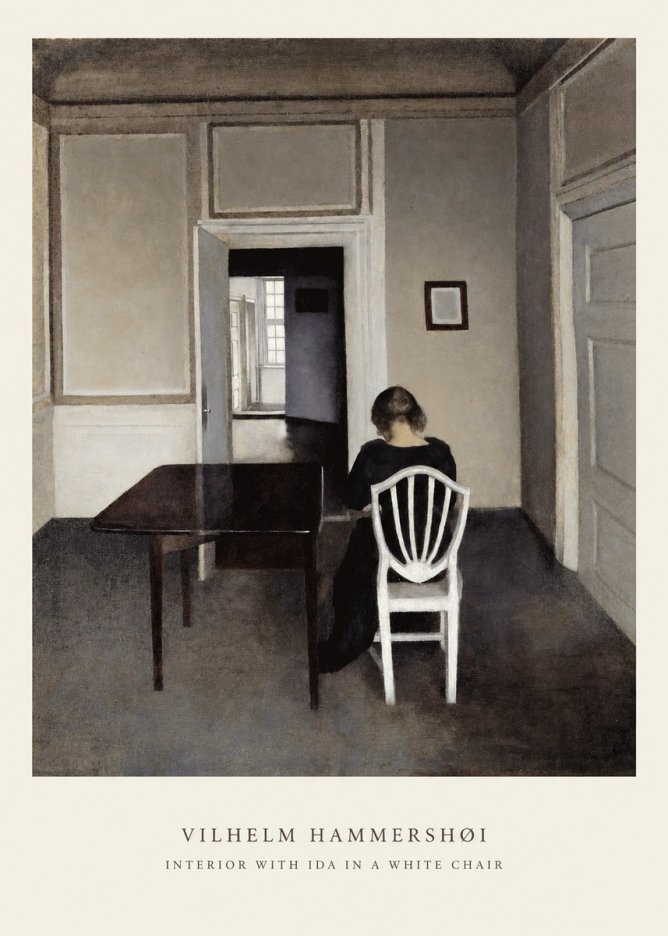 Vilhelm Hammershøi Interior with Ida in a White Chair No6 - Plakát