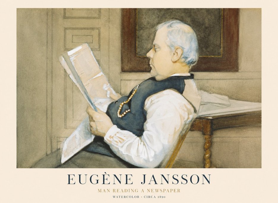 Eugène Jansson Man Reading a Newspaper No1 - Plakát