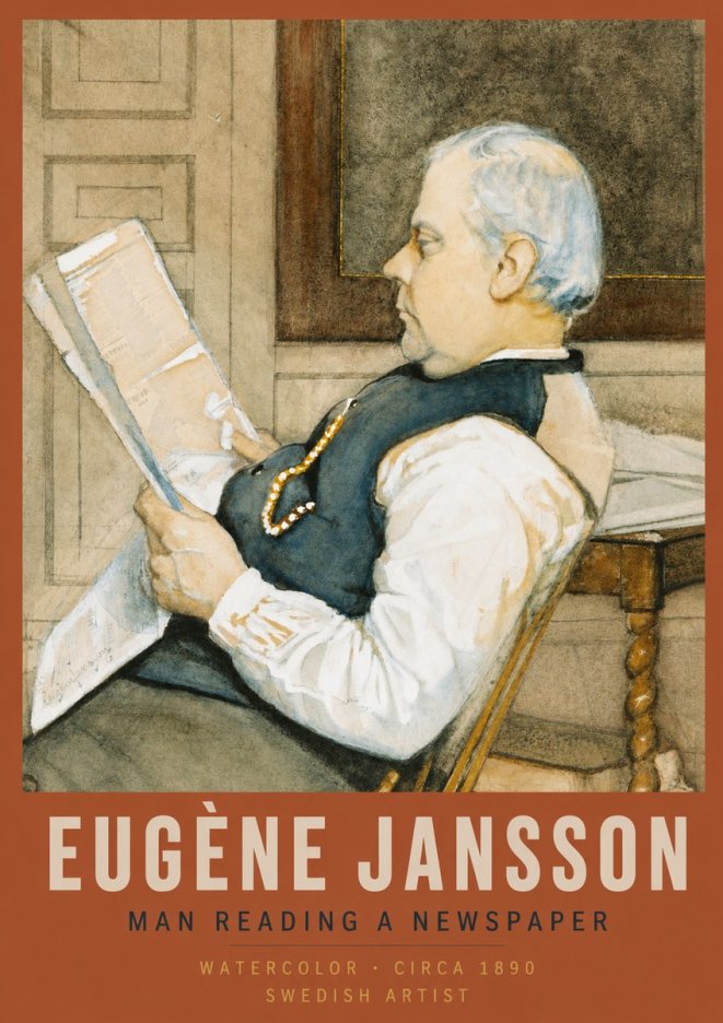 Eugène Jansson Man Reading a Newspaper No2 - Plakát