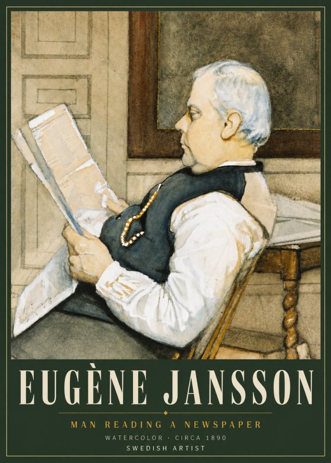 Eugène Jansson Man Reading a Newspaper No4 - Plakát