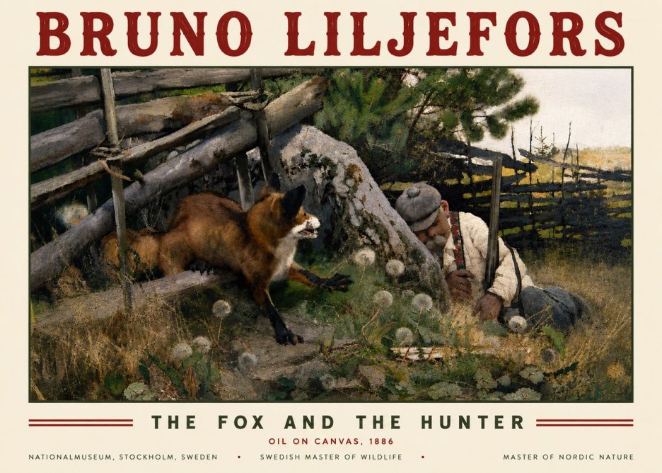 Bruno Liljefors The Fox and the Hunter No5 - Plakát
