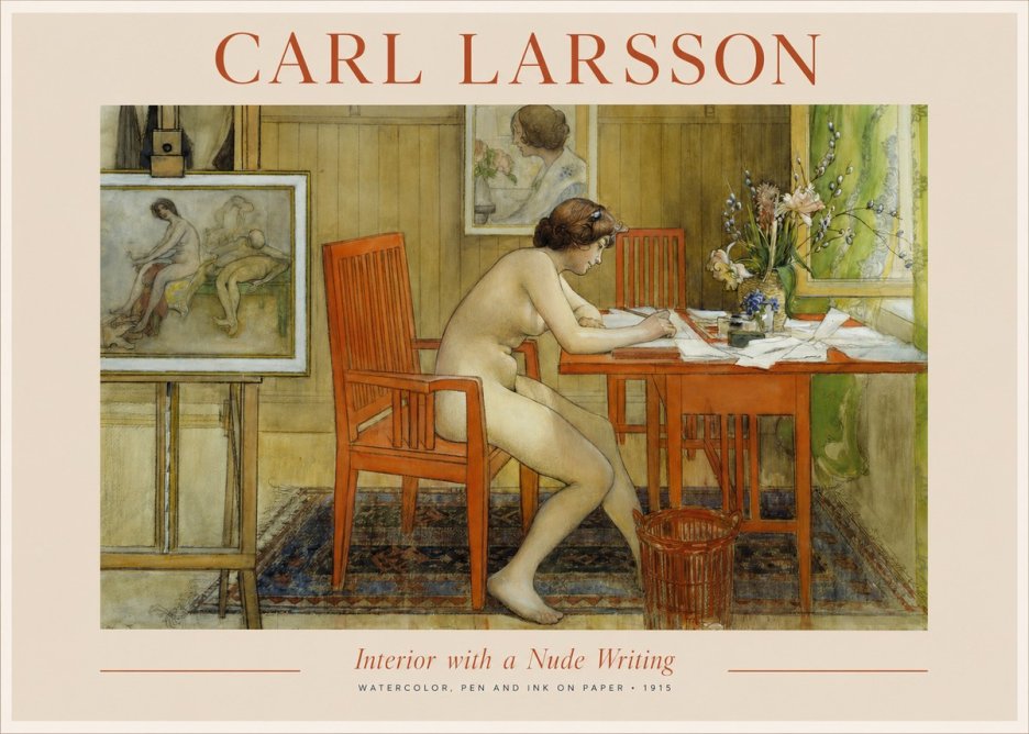 Carl Larsson Interior with a Nude Writing No1 - Plakát