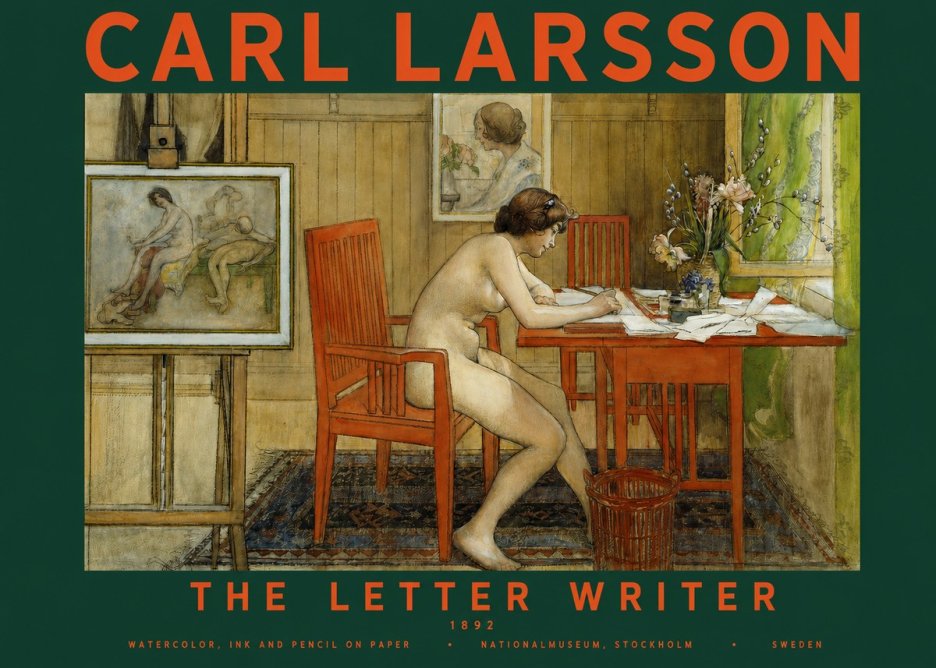 Carl Larsson Interior with a Nude Writing No5 - Plakát