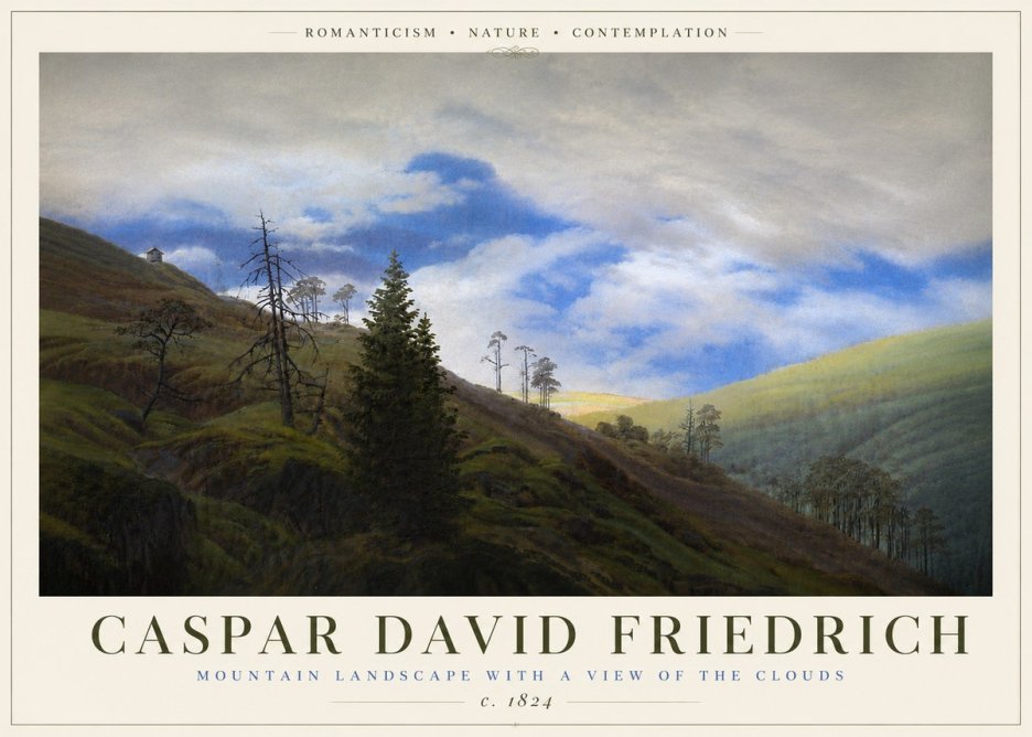 Caspar David Friedrich Mountain Landscape with a View of the Clouds No6 - Plakát