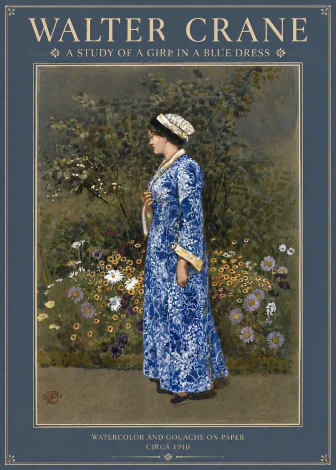 Walter Crane A Study of a Girl in a Blue Dress No2 - Plakát
