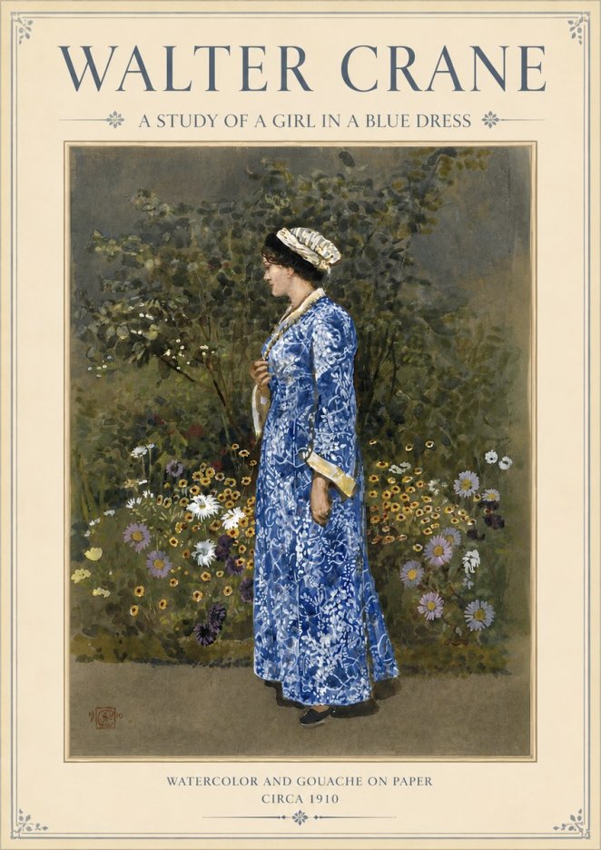 Walter Crane A Study of a Girl in a Blue Dress No3 - Plakát