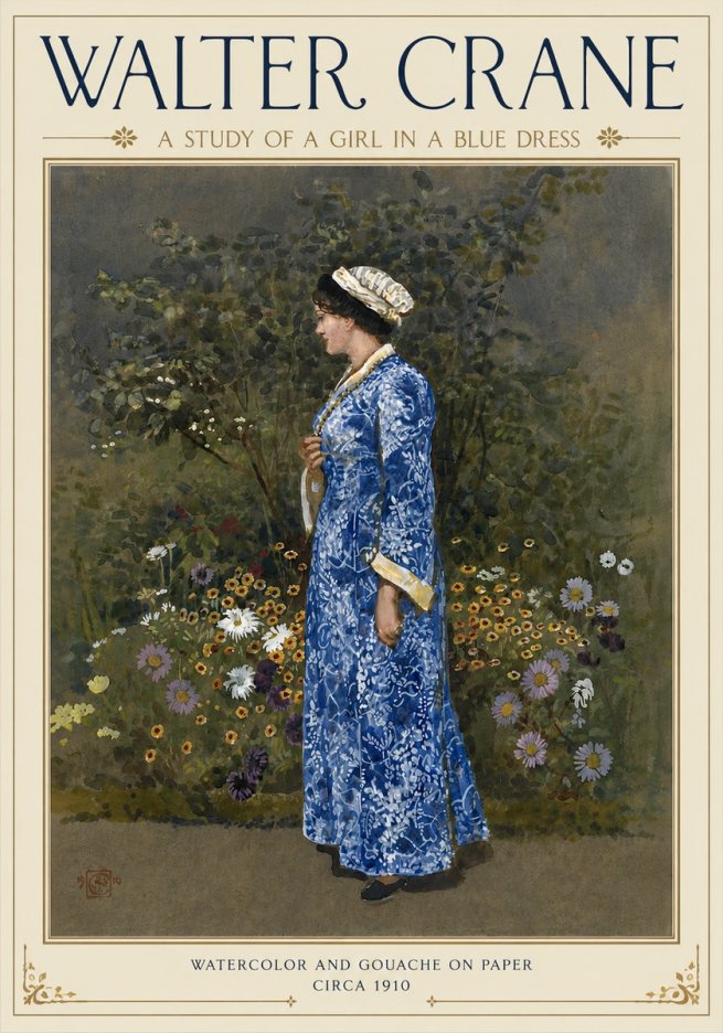 Walter Crane A Study of a Girl in a Blue Dress No4 - Plakát