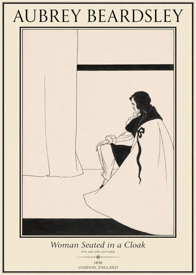 Aubrey Beardsley Woman Seated in a Cloak No1 - Plakát