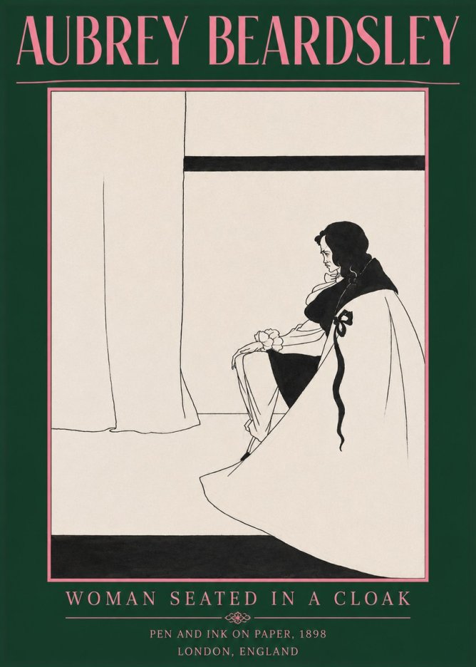 Aubrey Beardsley Woman Seated in a Cloak No2 - Plakát