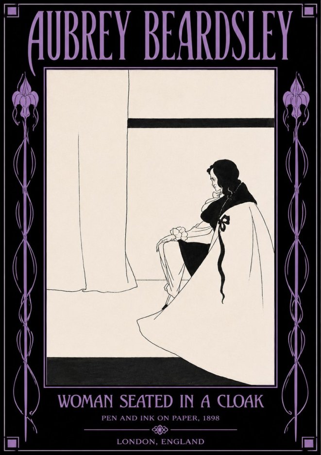 Aubrey Beardsley Woman Seated in a Cloak No4 - Plakát