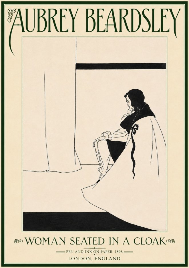 Aubrey Beardsley Woman Seated in a Cloak No6 - Plakát