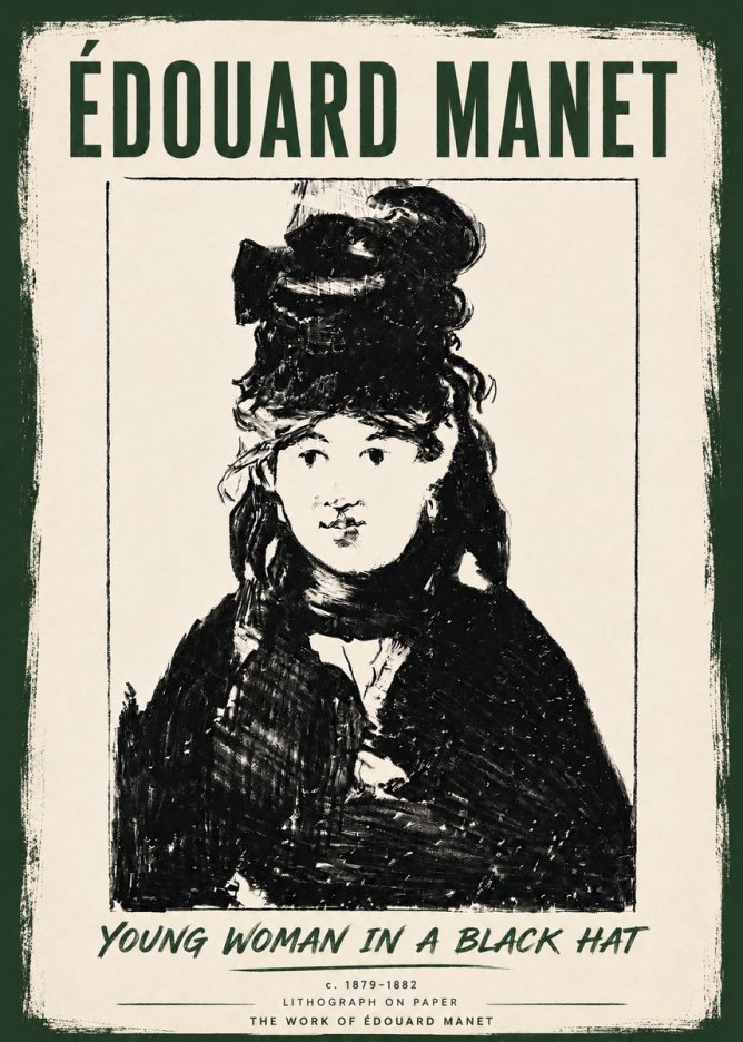 Édouard Manet Young Woman in a Black Hat II No6 - Plakát