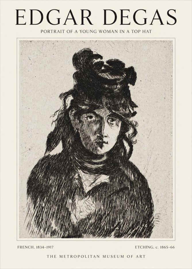 Edgar Degas Portrait of a Young Woman in a Top Hat No1 - Plakát
