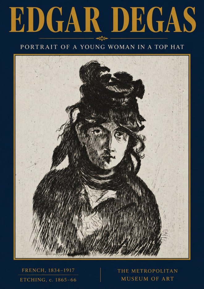 Edgar Degas Portrait of a Young Woman in a Top Hat No3 - Plakát