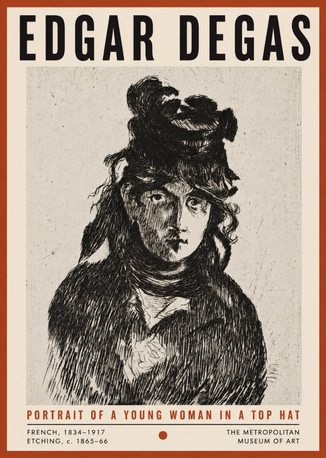 Edgar Degas Portrait of a Young Woman in a Top Hat No4 - Plakát