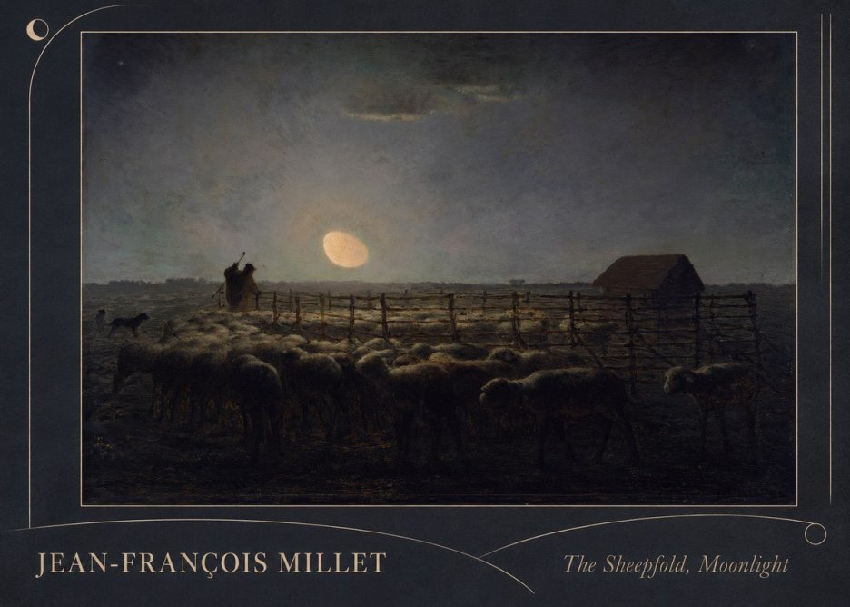 Jean-François Millet The Sheepfold, Moonlight No2 - Plakát