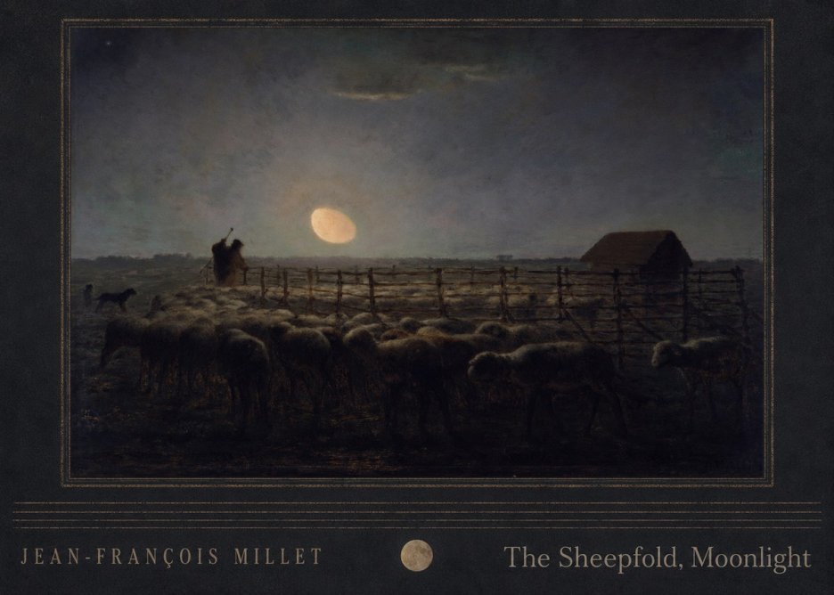 Jean-François Millet The Sheepfold, Moonlight No4 - Plakát