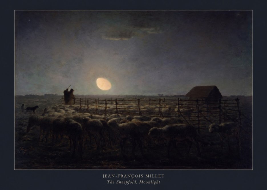 Jean-François Millet The Sheepfold, Moonlight No5 - Plakát