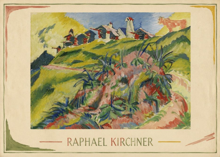 Raphael Kirchner Hillside Dwellings with Alpine Cow No2 - Plakát