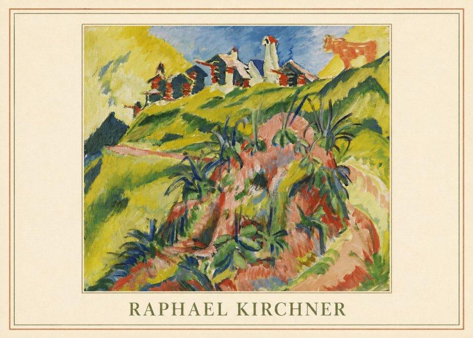 Raphael Kirchner Hillside Dwellings with Alpine Cow No4 - Plakát