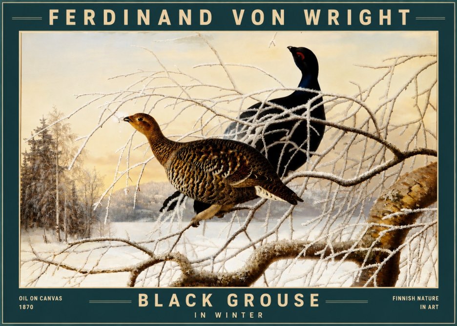 Ferdinand von Wright Black Grouse in Winter No4 - Plakát