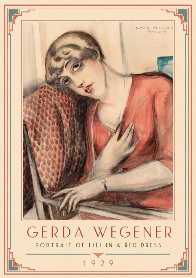 Gerda Wegener Portrait of Lili in a Red Dress No1 - Plakát