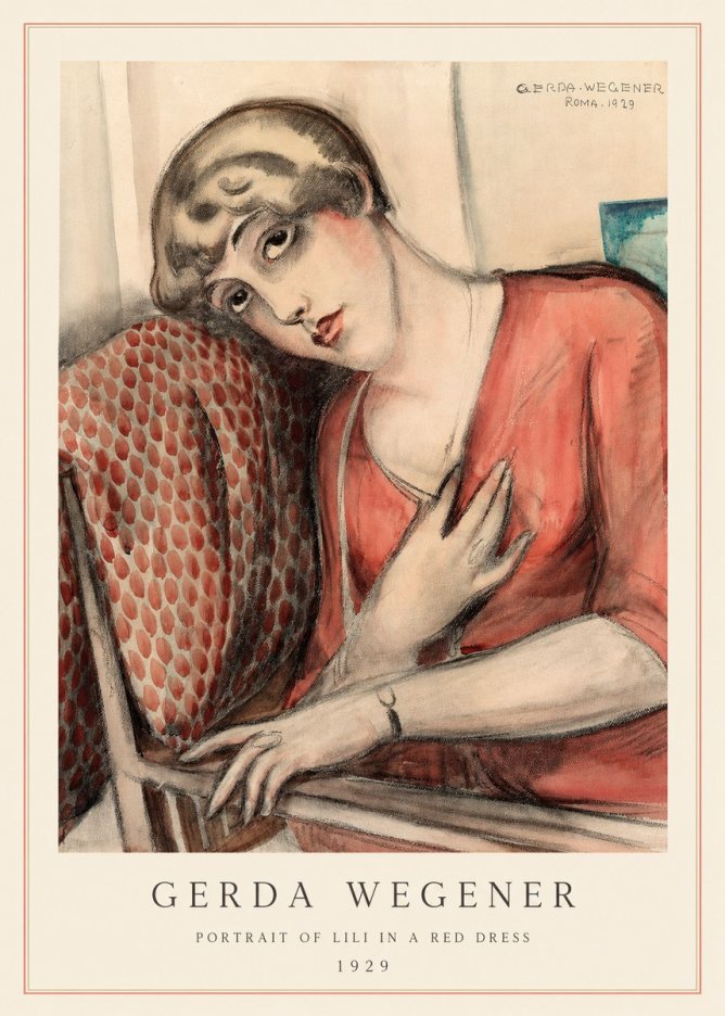 Gerda Wegener Portrait of Lili in a Red Dress No4 - Plakát