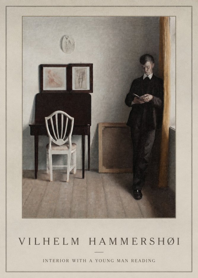 Vilhelm Hammershøi Interior with a Young Man Reading No1 - Plakát