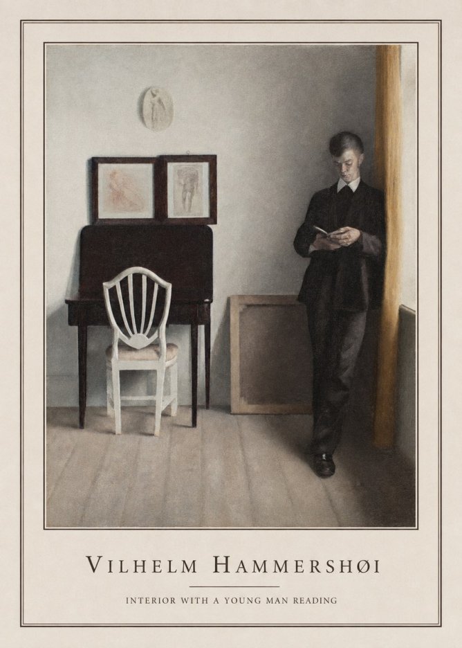 Vilhelm Hammershøi Interior with a Young Man Reading No4 - Plakát