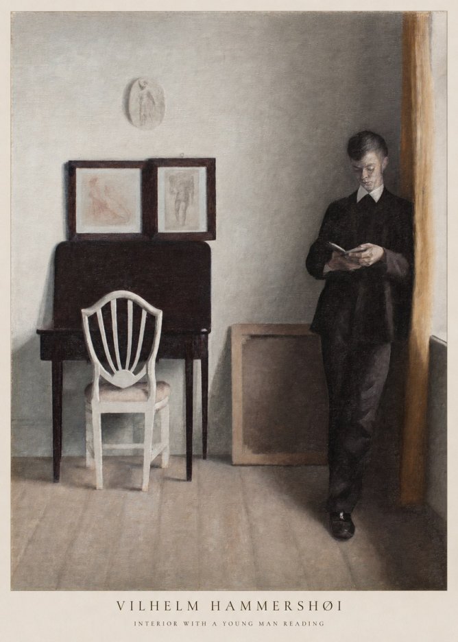 Vilhelm Hammershøi Interior with a Young Man Reading No6 - Plakát