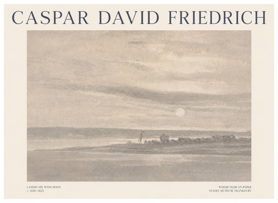 Caspar David Friedrich Landscape with Moon No1 - Plakát