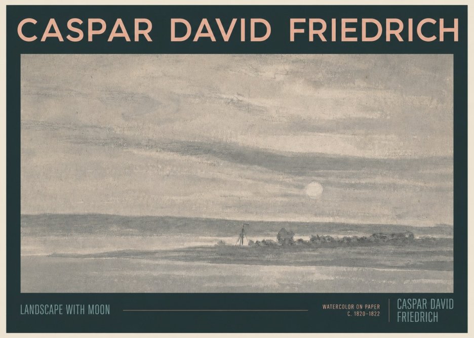Caspar David Friedrich Landscape with Moon No2 - Plakát
