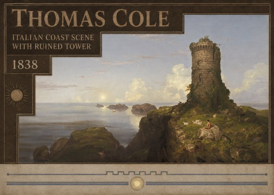 Thomas Cole Italian Coast Scene with Ruined Tower II No5 - Plakát