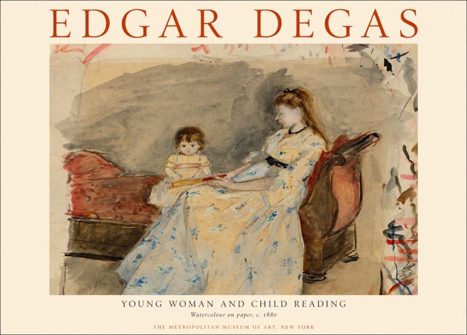 Edgar Degas Young Woman and Child Reading No1 - Plakát