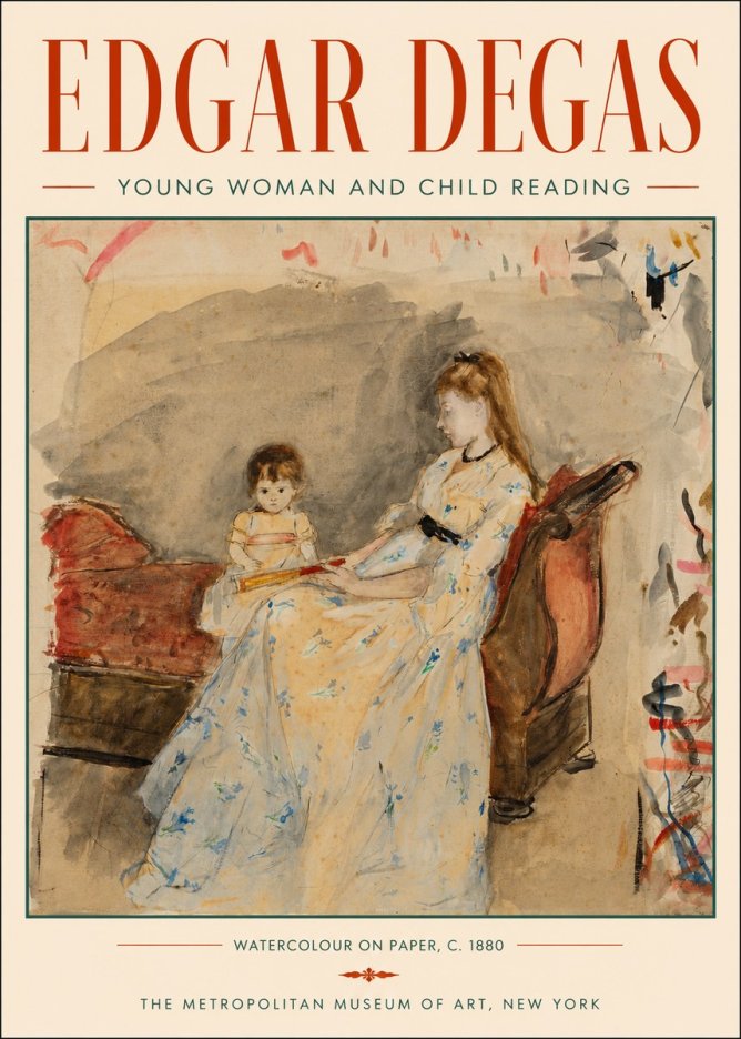 Edgar Degas Young Woman and Child Reading No3 - Plakát