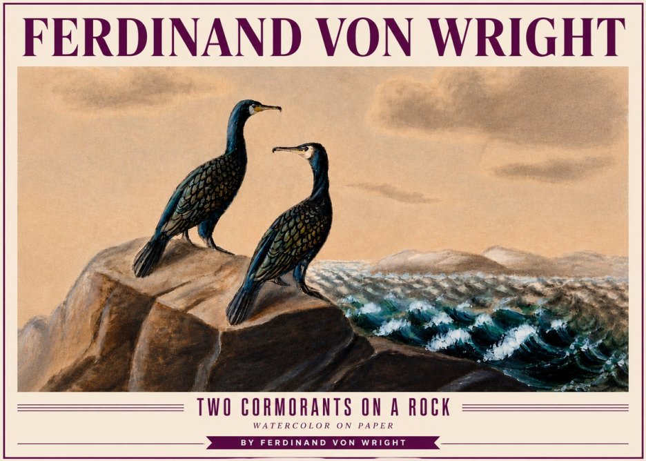 Ferdinand von Wright Two Cormorants on a Rock No4 - Plakát