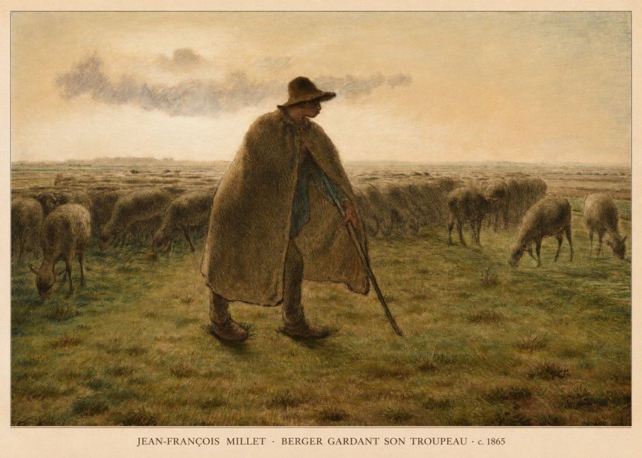 Jean-François Millet Berger Gardant Son Troupeau No6 - Plakát