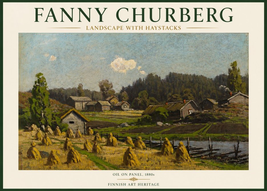Fanny Churberg Landscape with Haystacks No3 - Plakát
