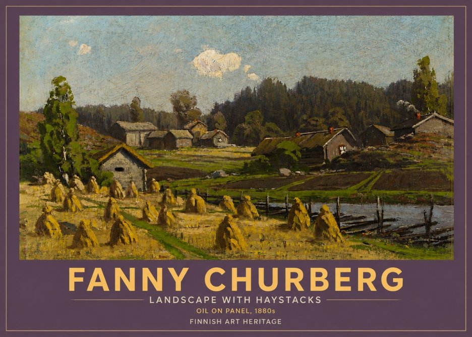 Fanny Churberg Landscape with Haystacks No4 - Plakát