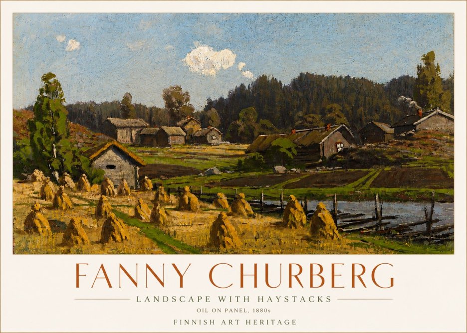 Fanny Churberg Landscape with Haystacks No6 - Plakát