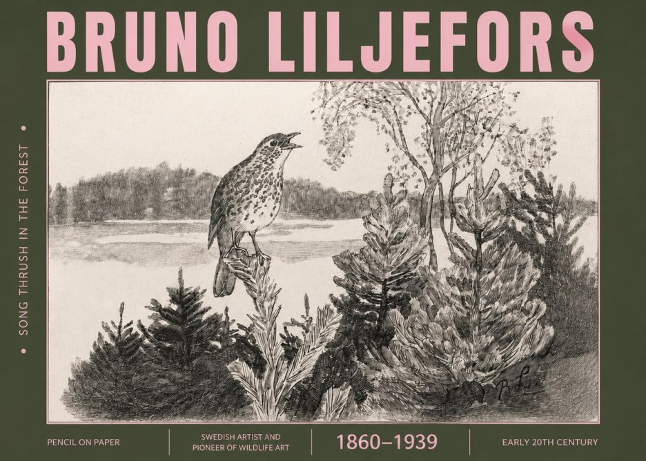 Bruno Liljefors Song Thrush in the Forest No4 - Plakát
