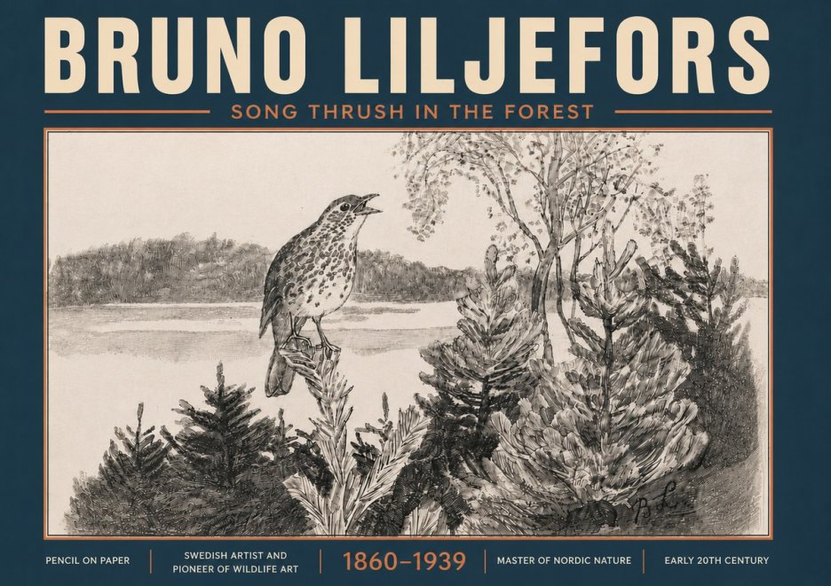 Bruno Liljefors Song Thrush in the Forest No6 - Plakát