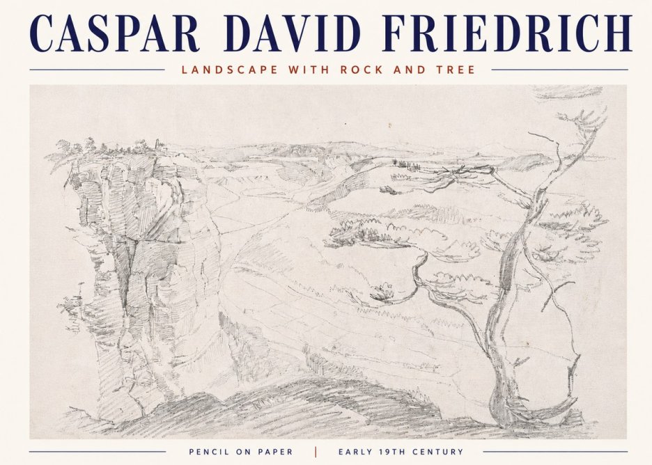 Caspar David Friedrich Landscape with Rocks and a Tree No6 - Plakát