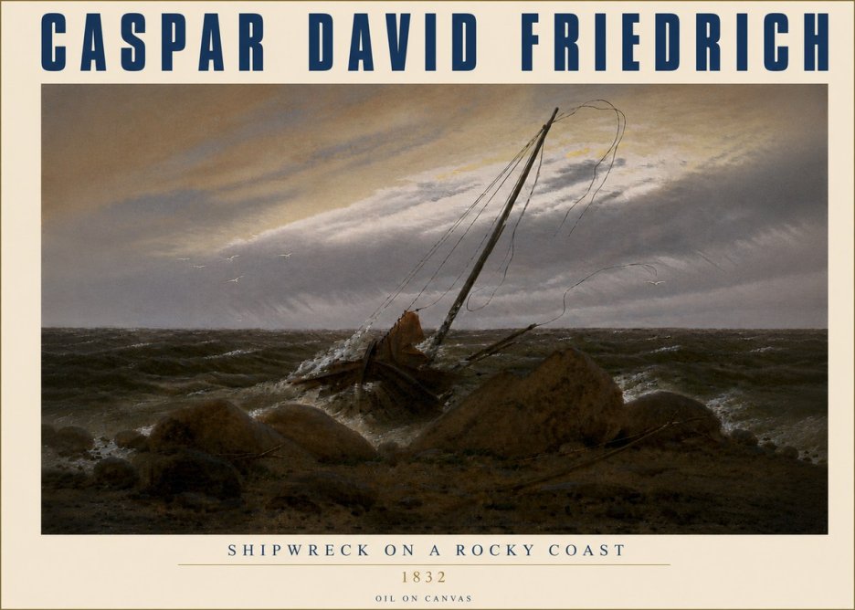 Caspar David Friedrich Shipwreck on a Rocky Coast No4 - Plakát