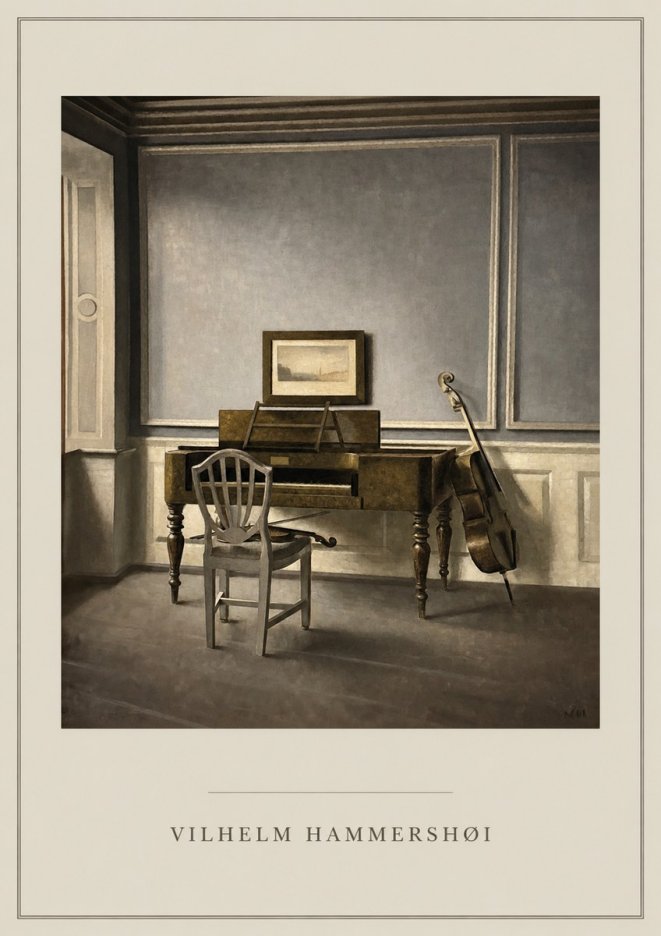 Vilhelm Hammershøi Interior with a Piano and a Cello No6 - Plakát