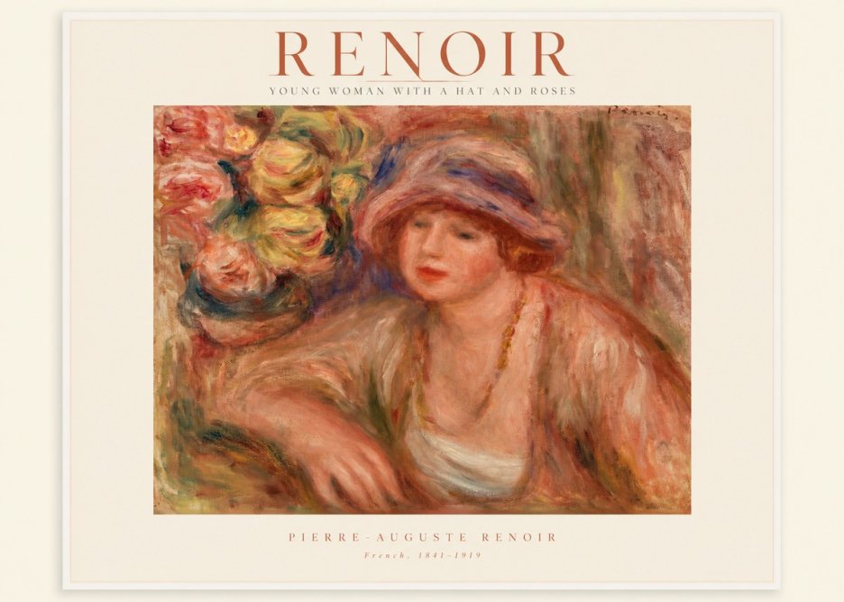Renoir Young Woman with a Hat and Roses No1 - Plakát