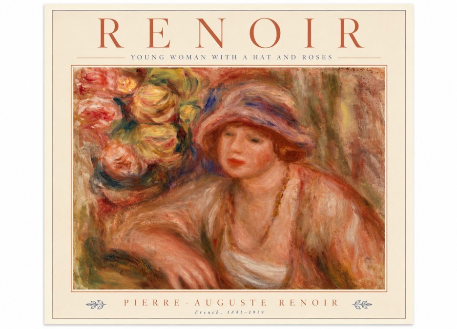 Renoir Young Woman with a Hat and Roses No5 - Plakát