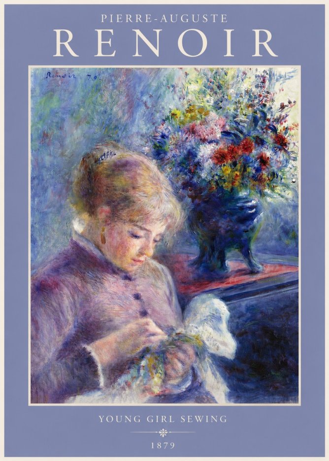 Renoir Young Girl Sewing No2 - Plakát