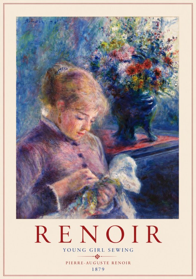 Renoir Young Girl Sewing No3 - Plakát